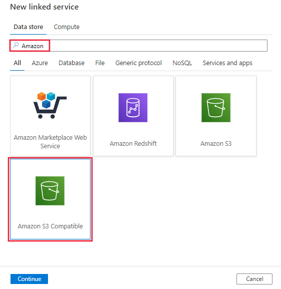 Wybierz łącznik zgodny z Amazon S3 Storage.