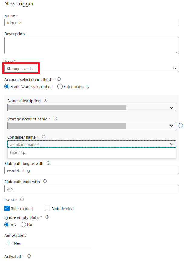 Zrzut ekranu przedstawiający stronę tworzenia wyzwalacza zdarzenia pamięci.