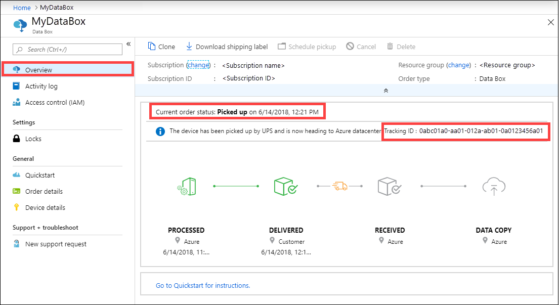 View order status and tracking no