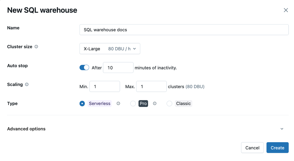 Domyślna konfiguracja usługi SQL Warehouse