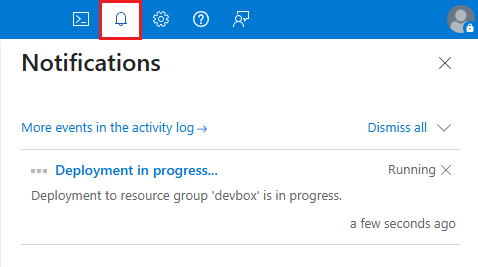 Zrzut ekranu przedstawiający okienko Powiadomienia w witrynie Azure Portal.