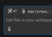 Zrzut ekranu przedstawiający wstępnie wybrane narzędzia Dev Box w okienku czatu copilot w programie Visual Studio Code.