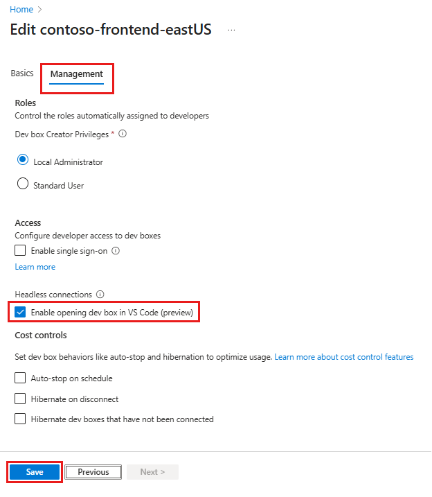 Zrzut ekranu przedstawiający kartę Zarządzanie pulą pól deweloperskich w witrynie Azure Portal z wyróżnioną opcją 