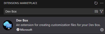 Zrzut ekranu rozszerzenia Dev Box w programie Visual Studio Code przedstawiający szczegóły rozszerzenia i opcję instalacji.