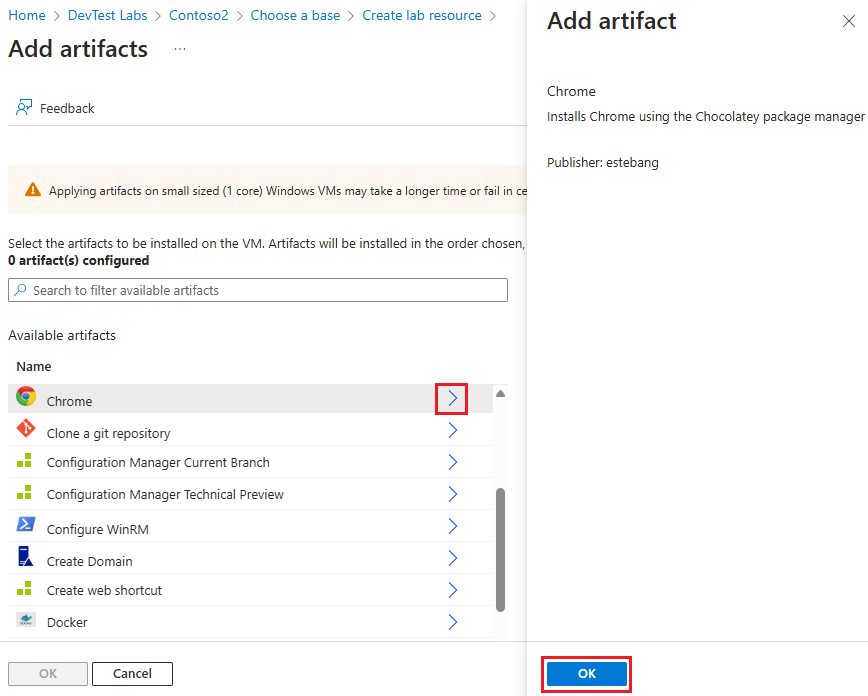 Zrzut ekranu przedstawiający dodawanie artefaktów do maszyny wirtualnej.