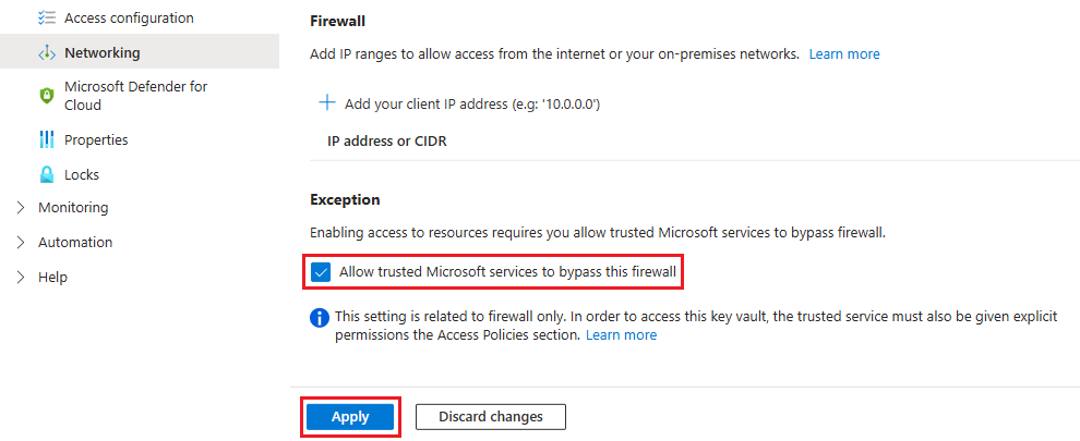 Zrzut ekranu pokazujący dodawanie sieci wirtualnej i podsieci w usłudze Azure Key Vault.