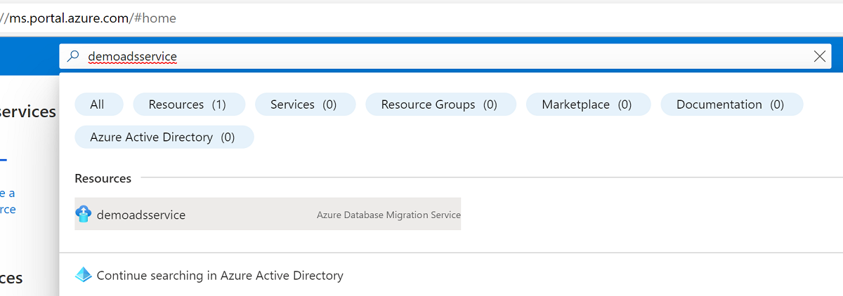 Zrzut ekranu przedstawiający sposób wyszukiwania nazwy zasobu w witrynie Azure Portal.