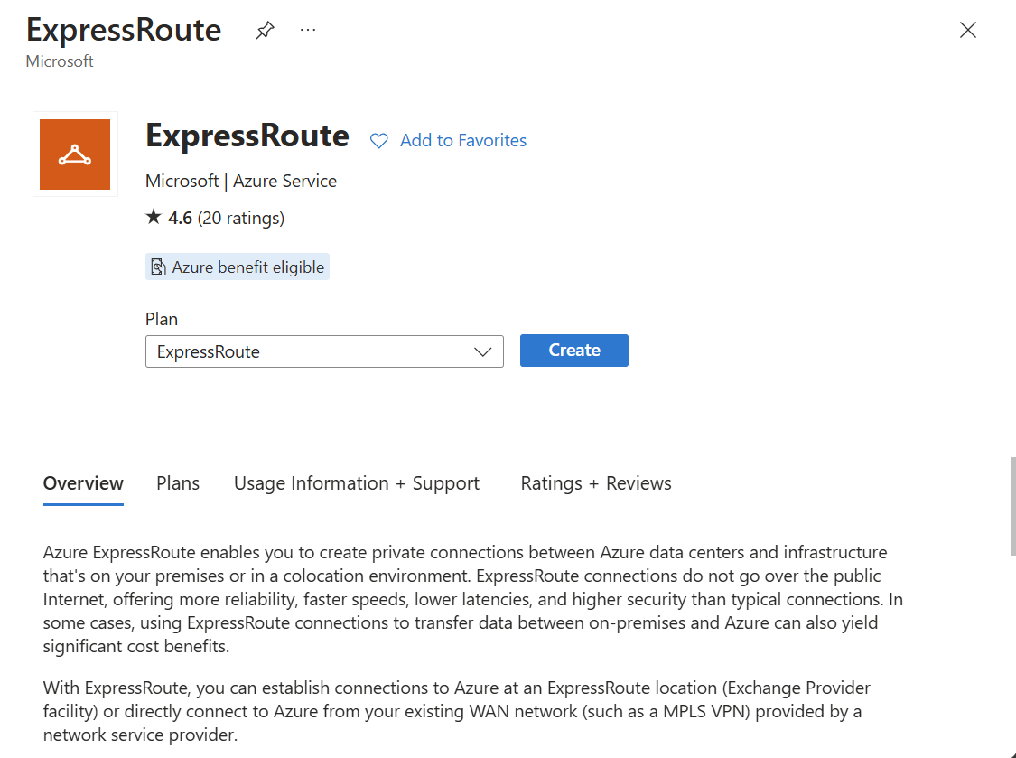  Zrzut ekranu przedstawiający zasób obwodu usługi ExpressRoute.