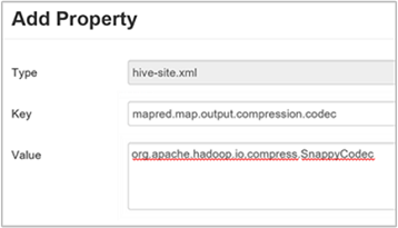 `Właściwość niestandardowa Apache Hive: dodaj`.