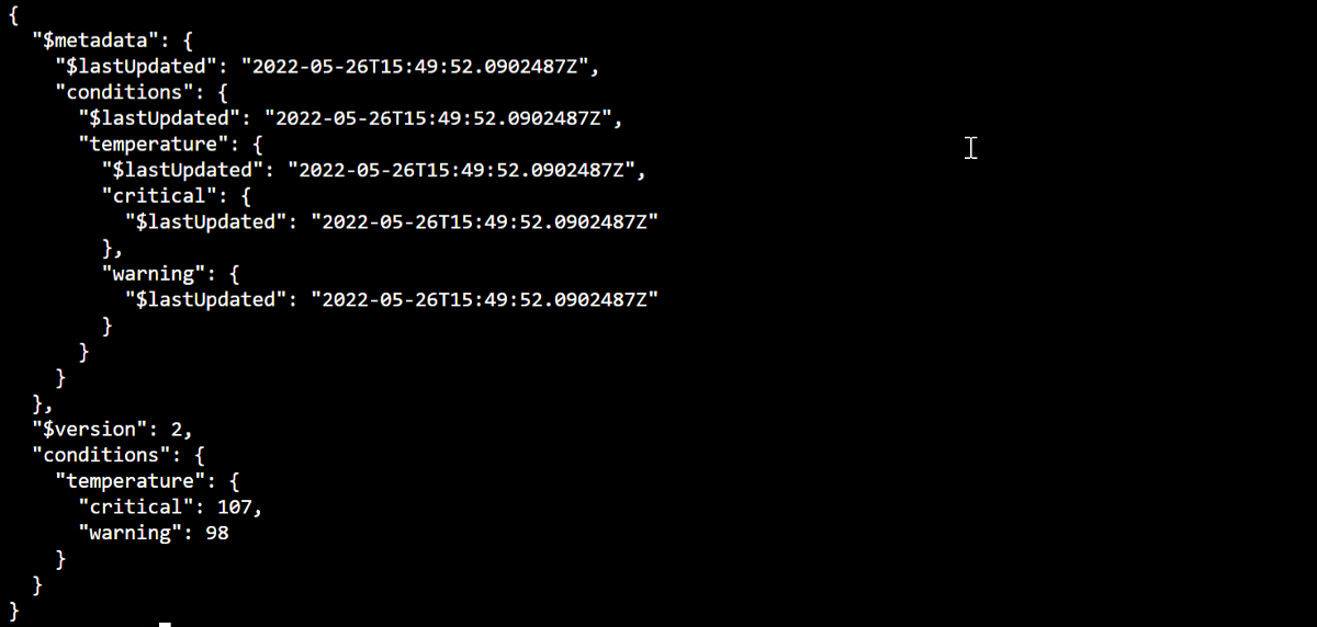 Zrzut ekranu przedstawiający zaktualizowane właściwości bliźniaka urządzenia.