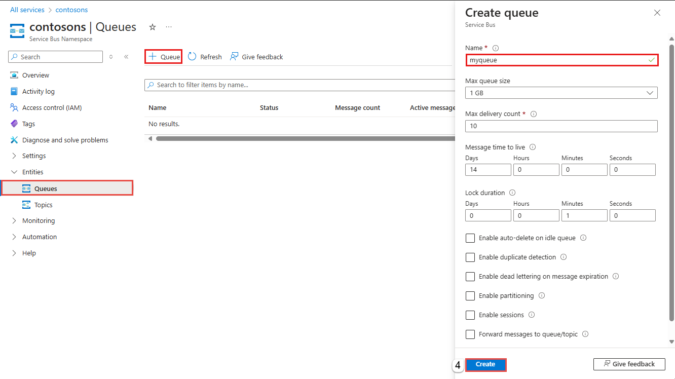 Zrzut ekranu przedstawiający stronę Tworzenie kolejki.