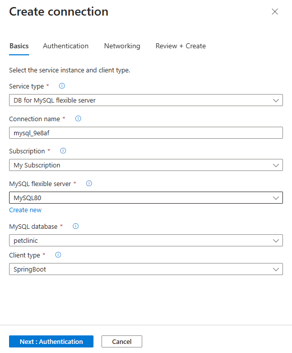 Zrzut ekranu przedstawiający portal Azure, wypełnienie zakładki Podstawy w łączniku usługi.