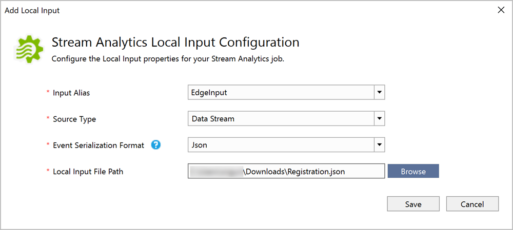 Lokalna konfiguracja danych wejściowych w programie Visual Studio