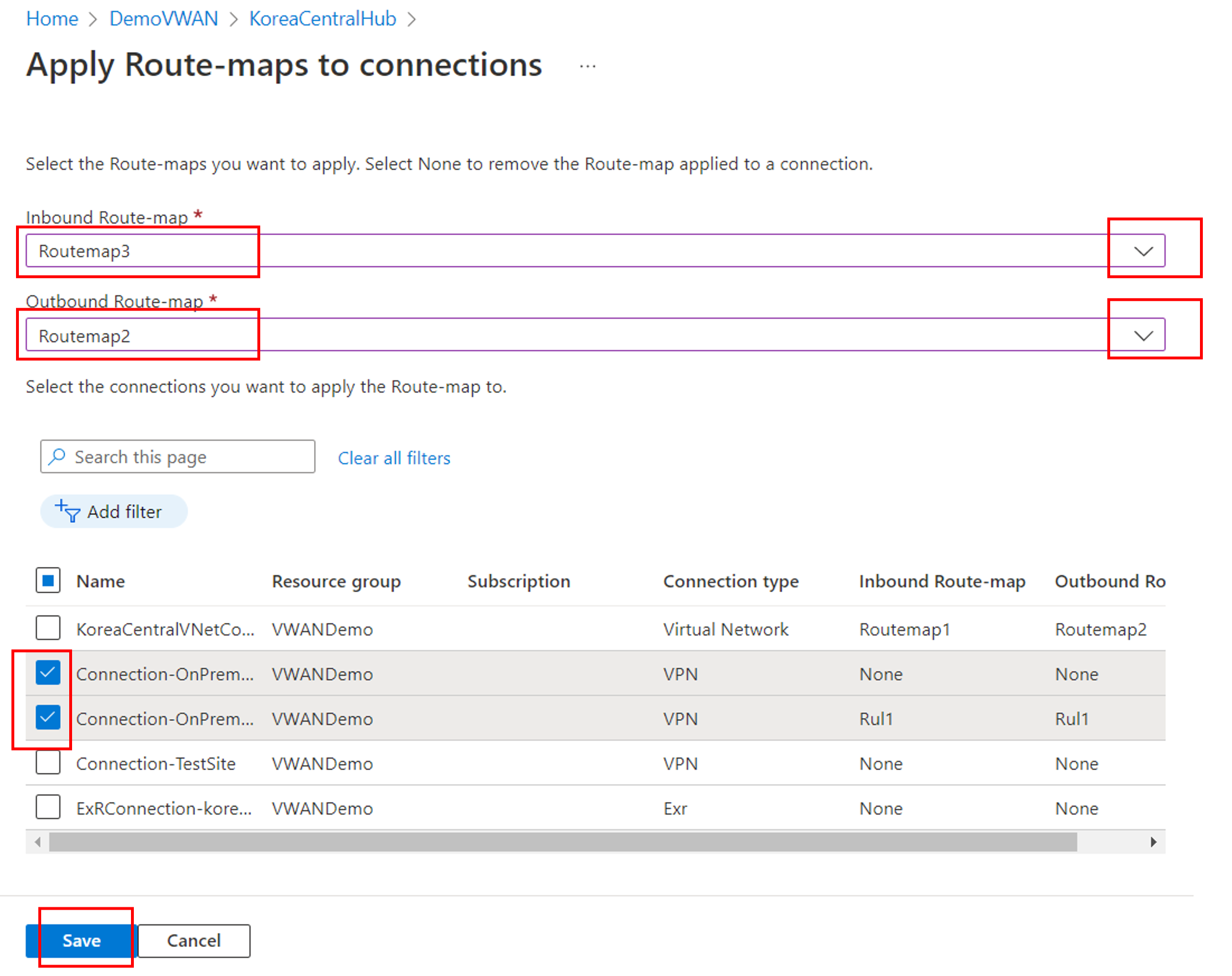 Screenshot shows configuring and saving settings.