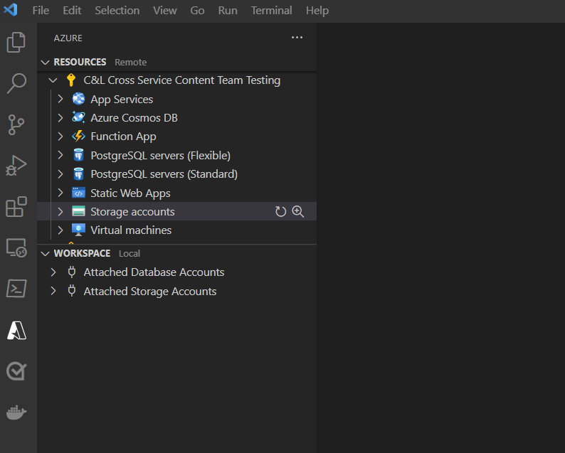 Zrzut ekranu programu Visual Studio Code przedstawiający widok zasobów rozszerzenia.