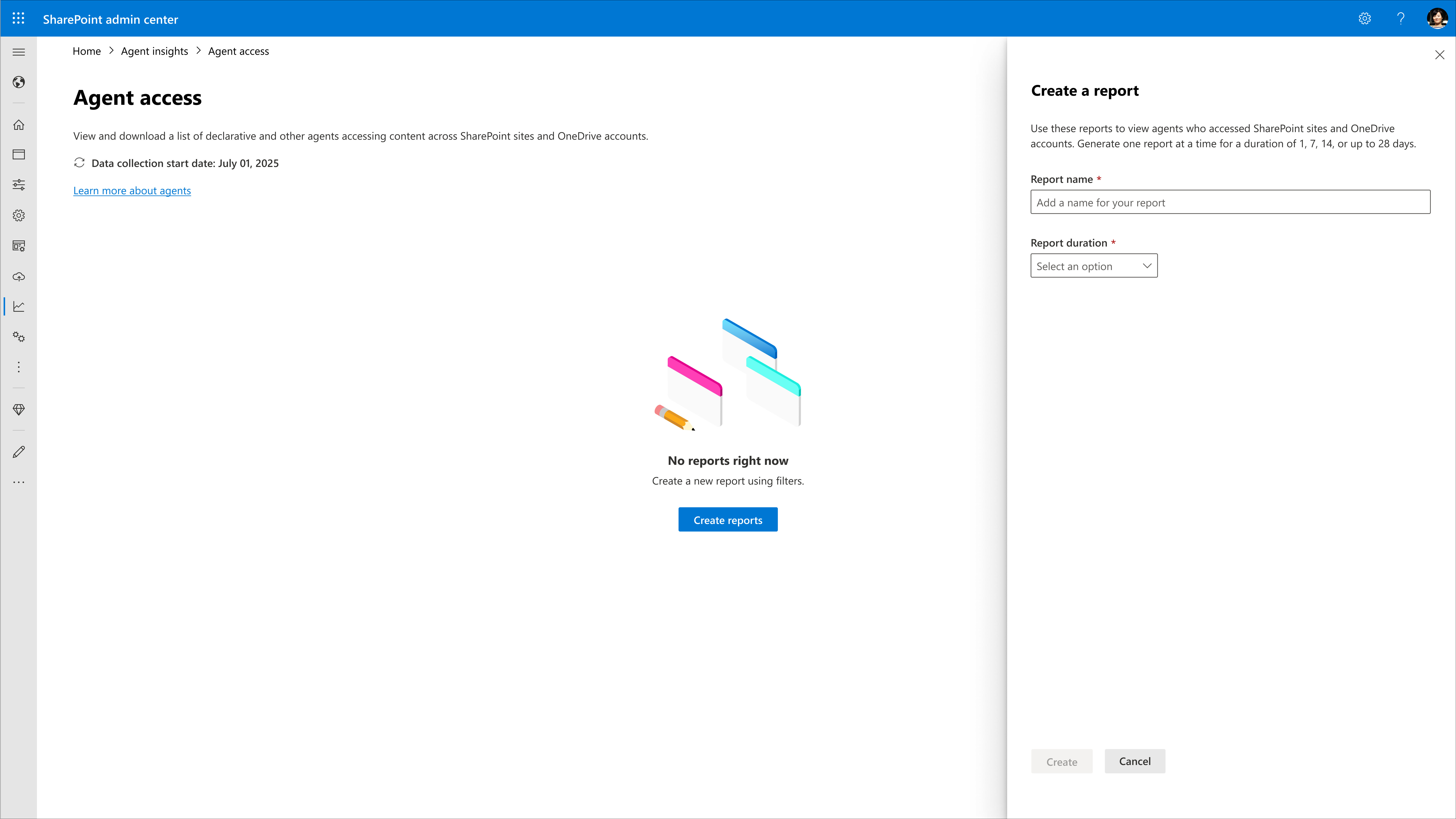 agent access insights Screenshot showing Agent Insights in the SharePoint admin center.
