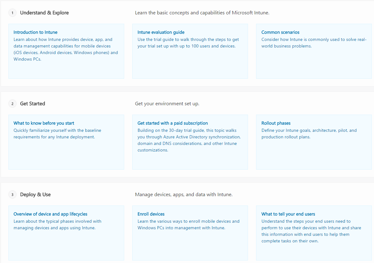 Zrzut ekranu dokumentacji usługi Intune