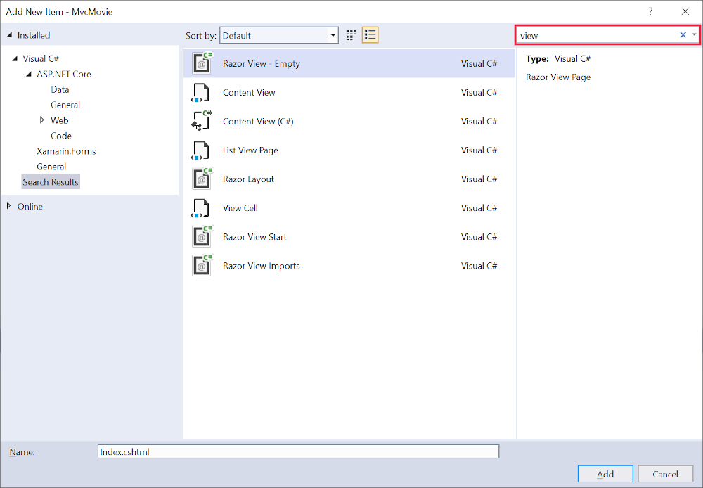 Okno dialogowe Dodawanie nowego elementu