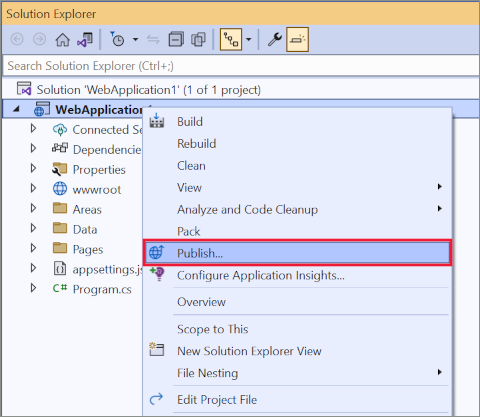 Menu kontekstowe otwarte z wyróżnionym linkiem Publikuj