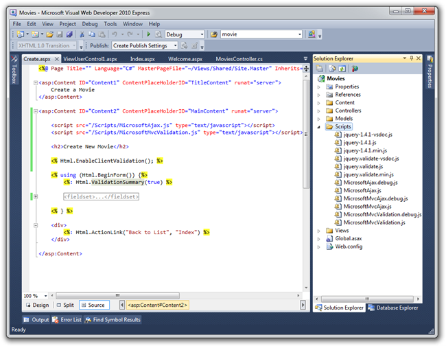 Filmy — Microsoft Visual Web Developer 2010 Express (10)
