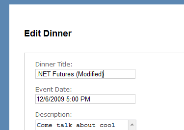 Zrzut ekranu przedstawiający stronę Edytuj kolację.