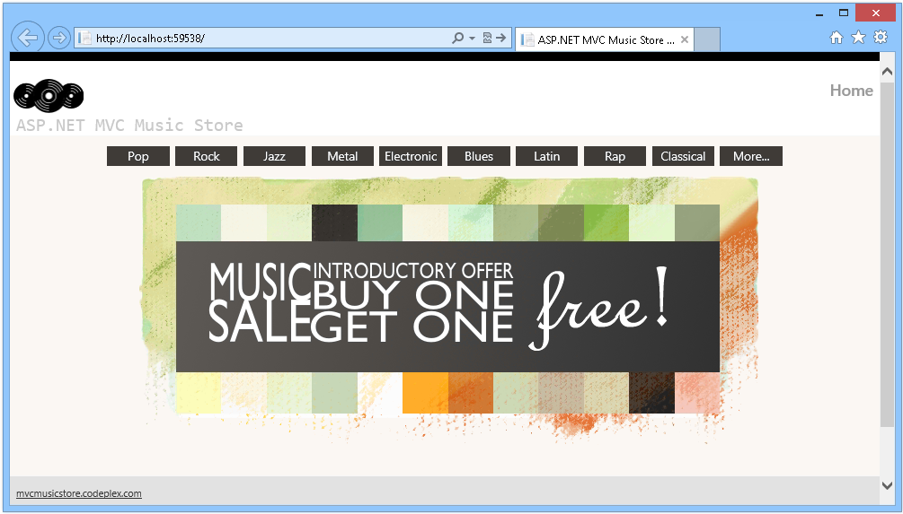 Zrzut ekranu przedstawia stronę gatunku muzycznego, na której można sprawdzić, czy menu Gatunki jest pobierane z bazy danych.
