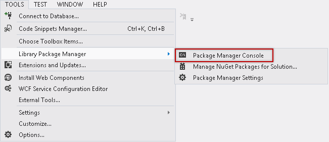 Otwieranie konsoli Menedżera pakietów NuGet otwieranie konsoli Menedżera pakietów NuGet