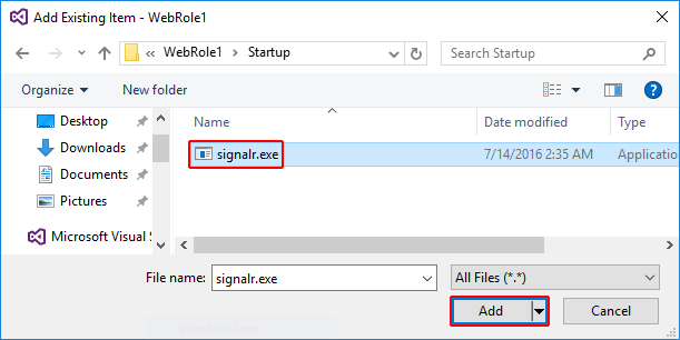 Dodawanie signalr.exe do projektu