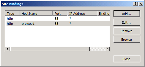 W polu Nazwa hosta wpisz nazwę serwera internetowego (na przykład PROWEB1), a następnie kliknij przycisk OK.