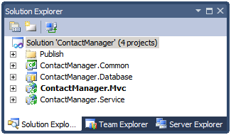 Rozwiązanie Contact Manager składa się z czterech pojedynczych projektów.