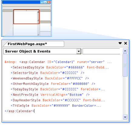 Kontrolka kalendarza w widoku źródłowym Kontrolka kalendarza w widoku źródłowym