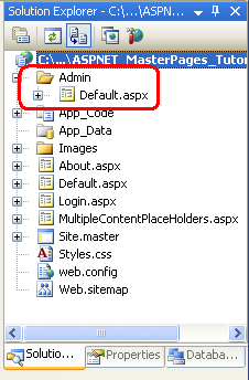 Nowy folder i strona ASP.NET zostały dodane do projektu