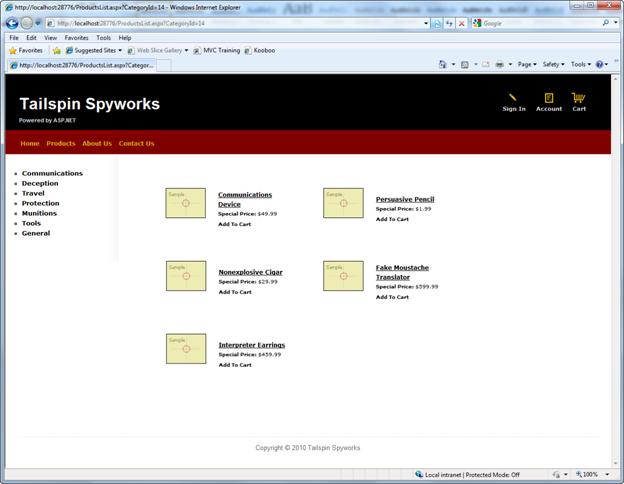 Zrzut ekranu przedstawiający linki listy kategorii.