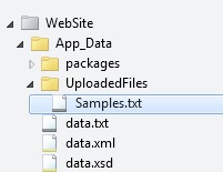 Zrzut ekranu przedstawiający hierarchię folderów projektu z wyróżnionym plikiem Samples dot t x t w kolorze niebieskim w folderze Przekazane pliki.