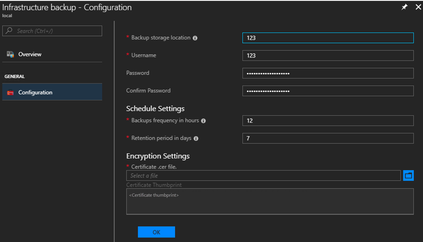 Azure Stack — ustawienia kontrolera kopii zapasowej