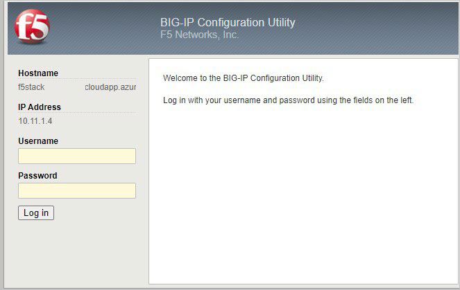 Ekran logowania narzędzia konfiguracji BIG-IP wymaga nazwy użytkownika i hasła.