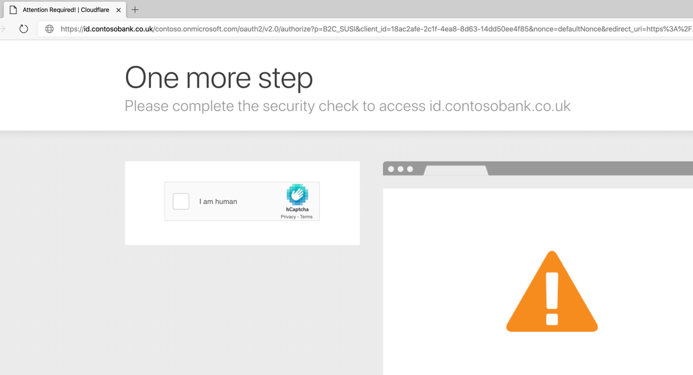 Zrzut ekranu przedstawiający zaporę aplikacji internetowej Cloudflare wymuszanie capTCHA.