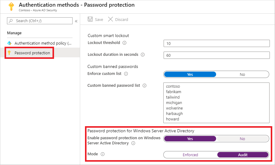 Enable on-premises password protection under Authentication Methods in the Azure portal