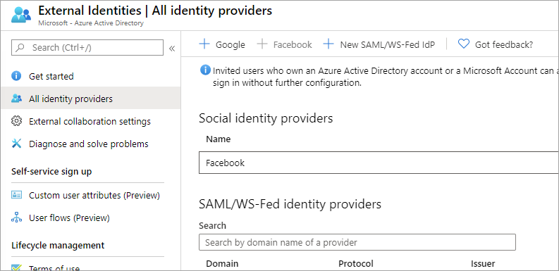Zrzut ekranu przedstawiający stronę Dostawcy tożsamości.