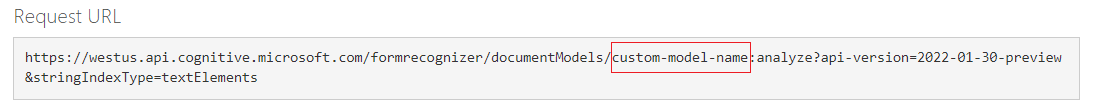 Zrzut ekranu przedstawiający adres URL żądania modelu niestandardowego.