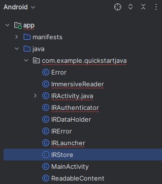 Screenshot of IRStore Java class file.