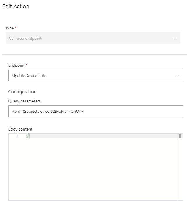 Call web endpoints action parameters