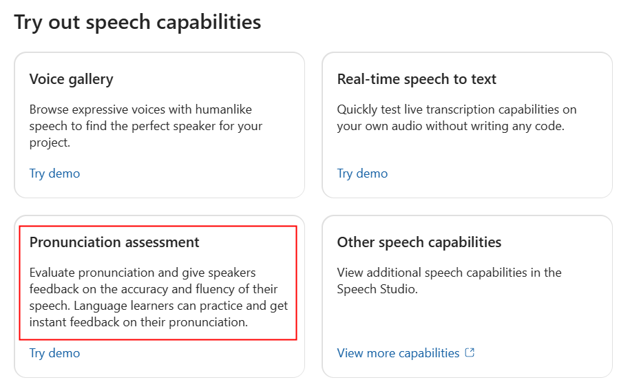 Zrzut ekranu przedstawiający sposób przechodzenia do oceny wymowy w programie AI Studio.