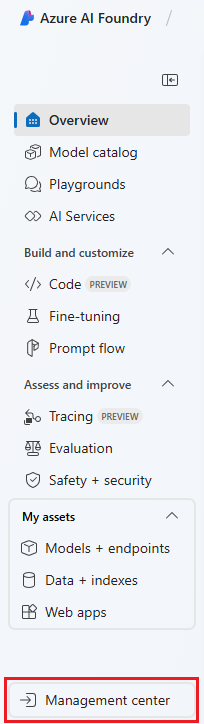 Zrzut ekranu przedstawiający link do centrum zarządzania.
