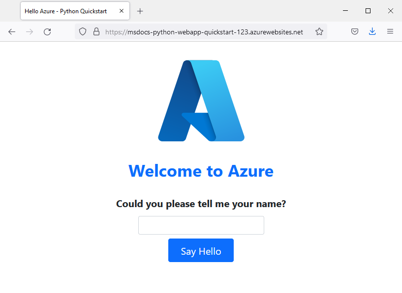 Zrzut ekranu przedstawiający aplikację działającą na platformie Azure