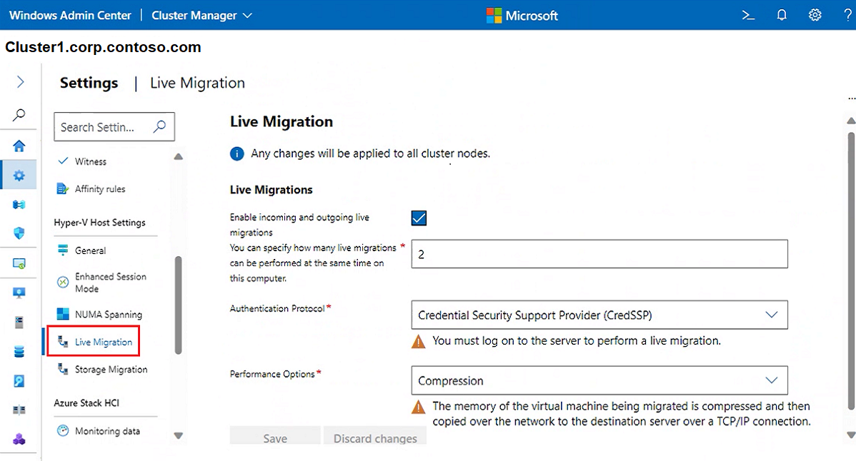 Zrzut ekranu przedstawiający ekran migracji na żywo klastra.