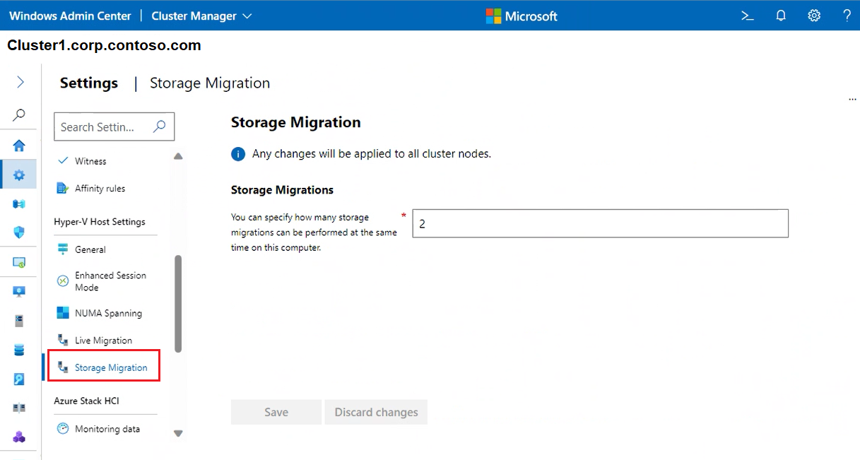 Zrzut ekranu przedstawiający ekran migracji magazynu klastra.