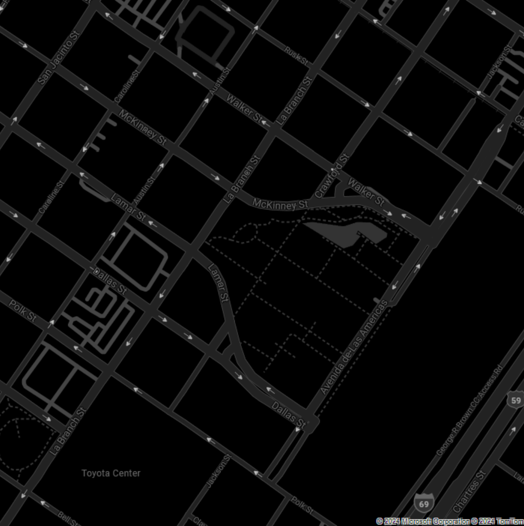Zrzut ekranu przedstawiający mapę przedstawiającą ciemnoszary styl utworzony przez ustawienie parametru identyfikatora zestawu kafelków na wartość microsoft.base.darkgrey.