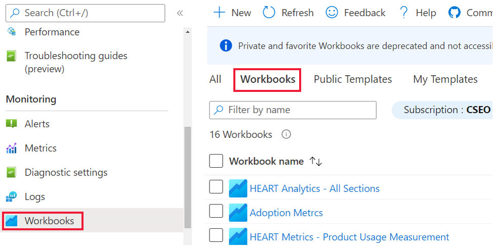 Screenshot that shows the Workbooks tab next to the Public Templates tab, where the edited copy of the workbook is located.