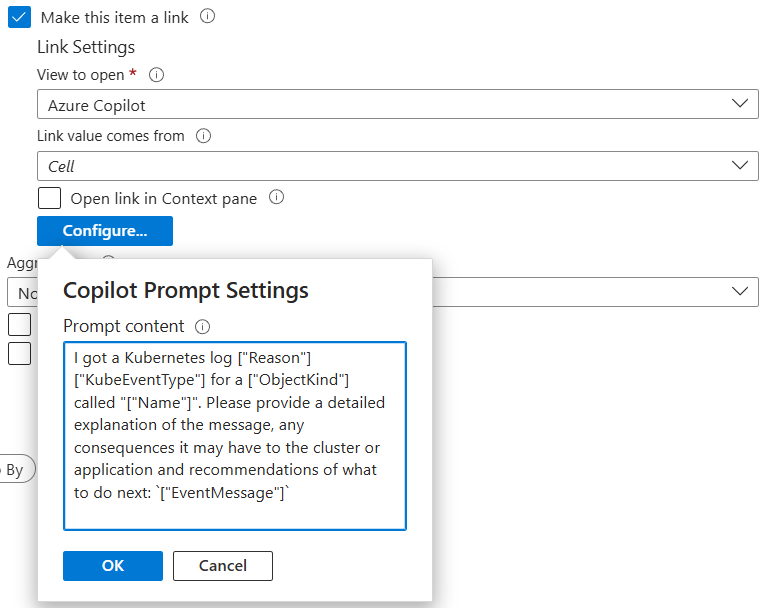 Zrzut ekranu przedstawiający tekst monitu copilot na platformie Azure (wersja zapoznawcza).